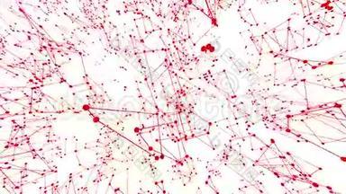 抽象干净的红色挥动三维网格或网格作为卡通背景。 红色几何振动环境或脉动数学